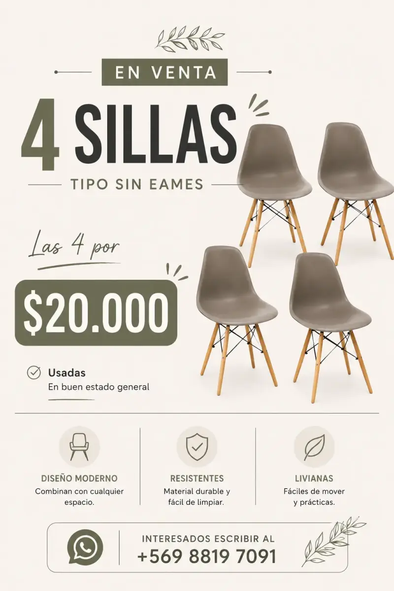 Juego de 4 sillas tipo eames modernas