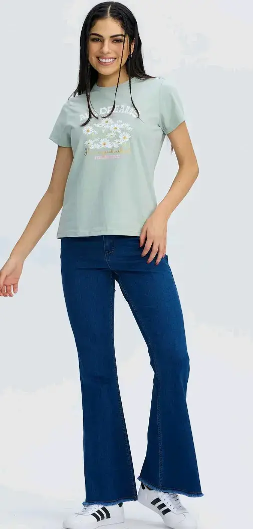 Jeans acampanados azul para mujer - 1
