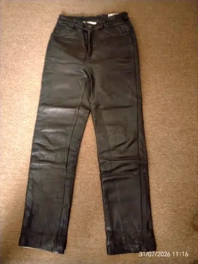 Pantalones de cuero legitimo negro talla 36 - miniatura 3