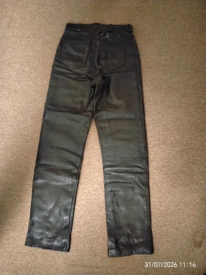 Pantalones de cuero legitimo negro talla 36 - 4