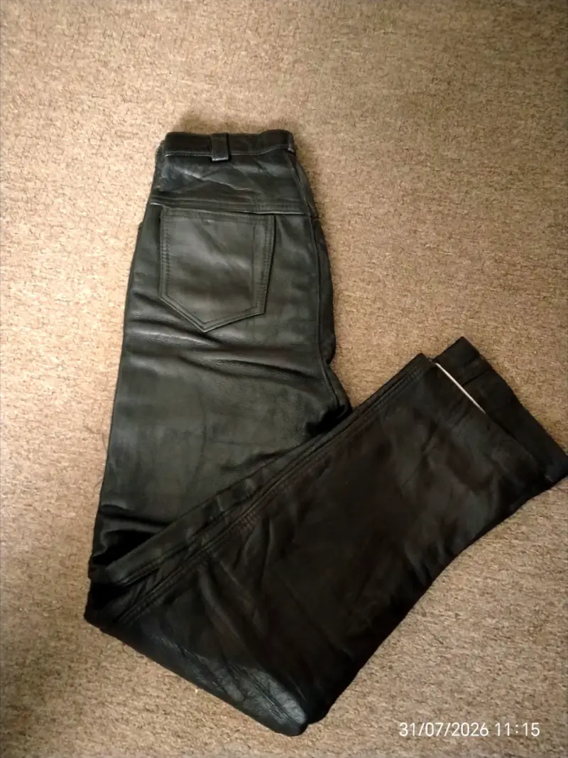 Pantalones de cuero legitimo negro talla 36 - 5