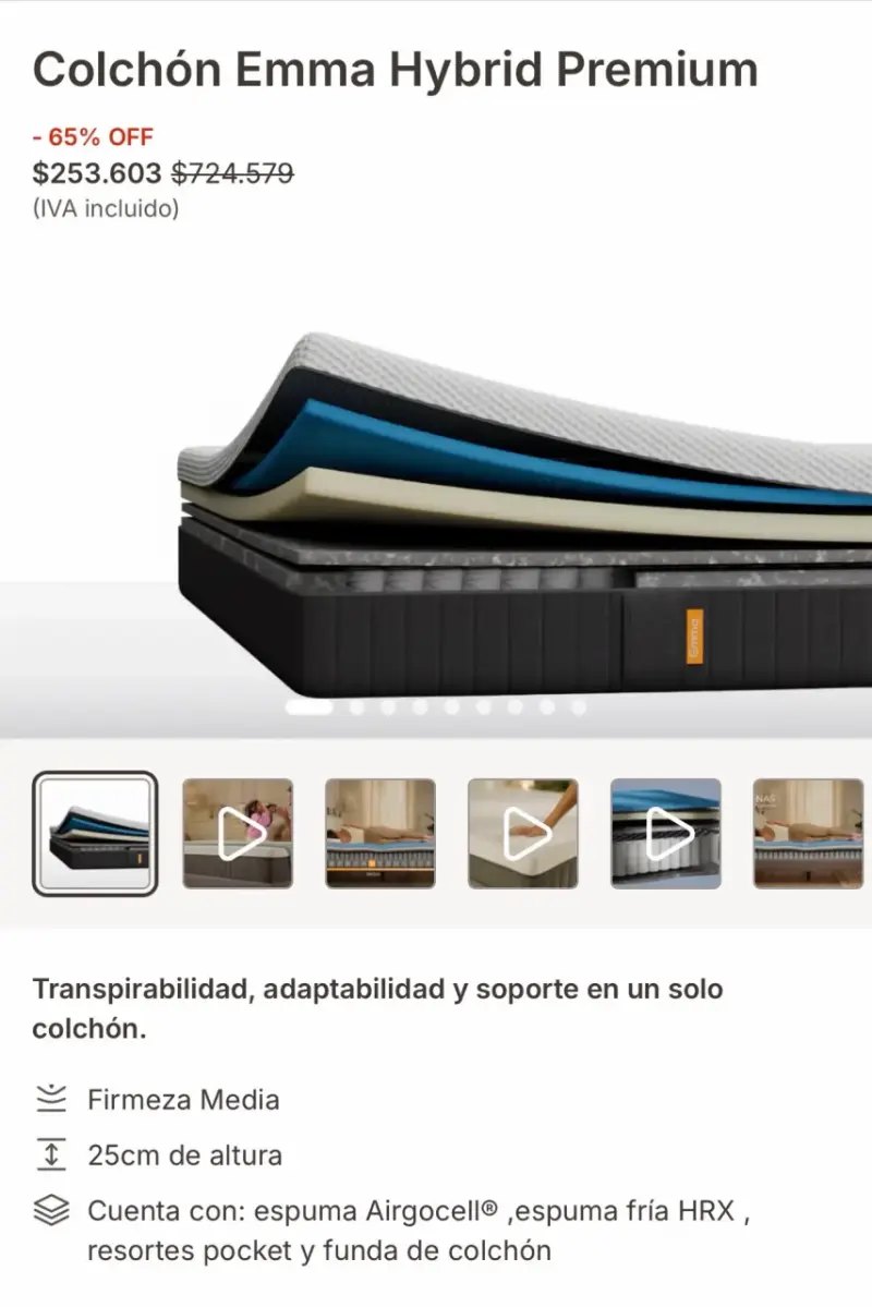 Colchón Emma 2 plazas Hybrid Premium - 4