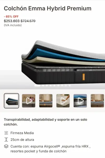 Colchón Emma 2 plazas Hybrid Premium - miniatura 4