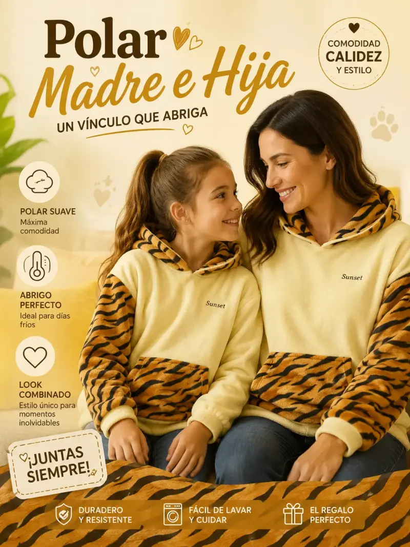 Conjunto de polares madre e hija con diseño de tigre