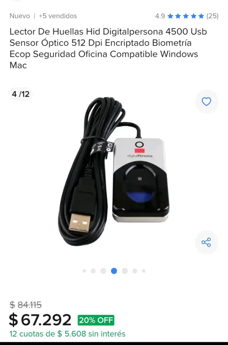 Lector de Huellas DigitalPersona 4500 USB