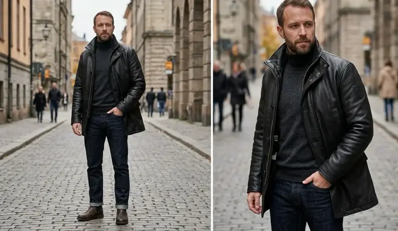Chaqueta de cuero genuino para hombre - 1