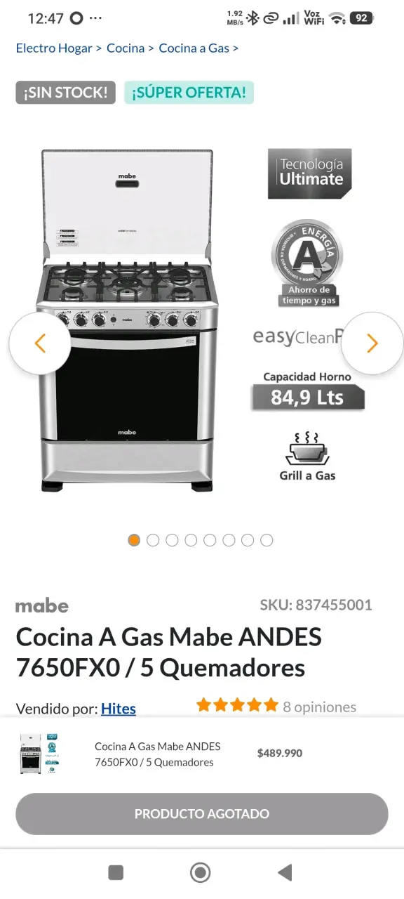 Cocina a Gas Mabe Andes 7650FX0 5 Quemadores - 1