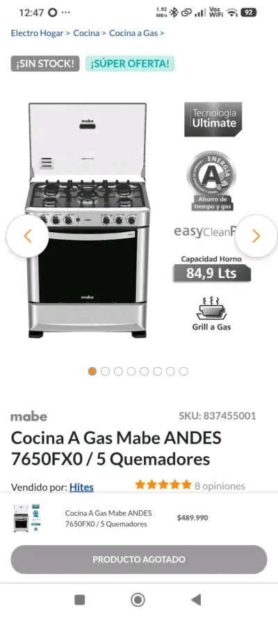 Cocina a Gas Mabe Andes 7650FX0 5 Quemadores - miniatura 1