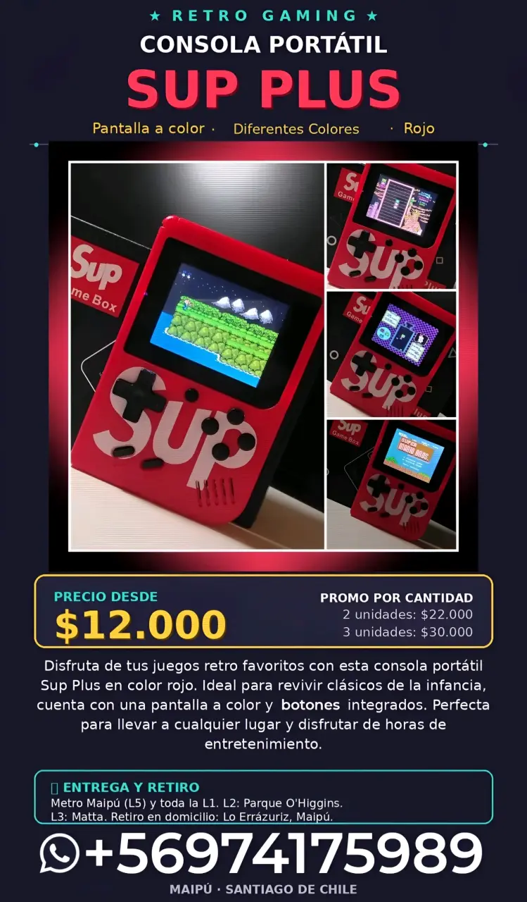 Consola portátil retro Sup roja Nintendo 8 bits