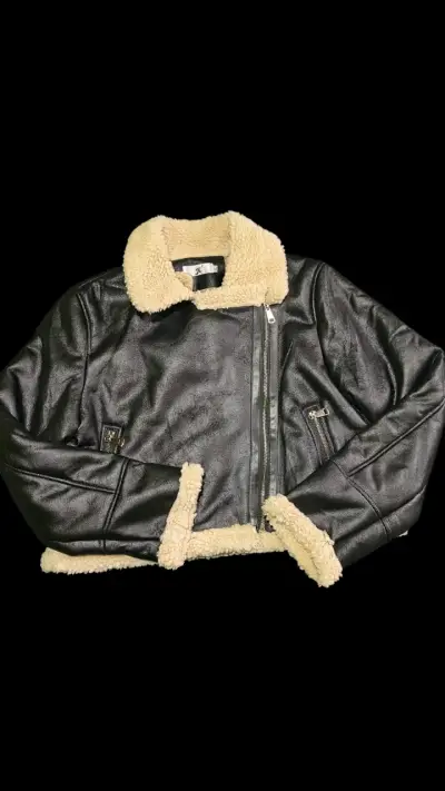 Chaqueta de cuero sintético con forro de borrego - miniatura 1
