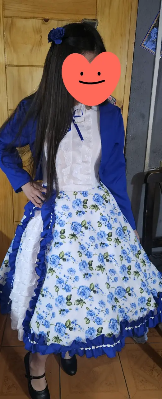 Vestido de huasa china azul con flores - 2