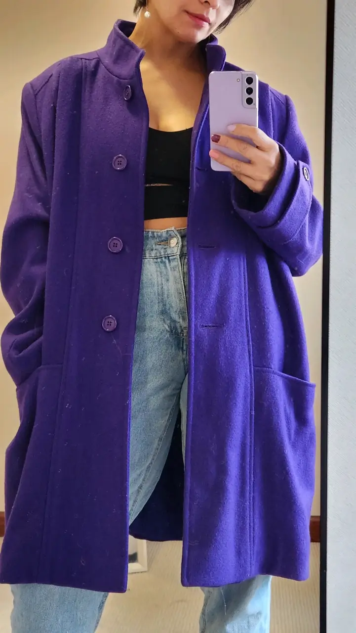 Abrigo vintage morado de lana para mujer - 1