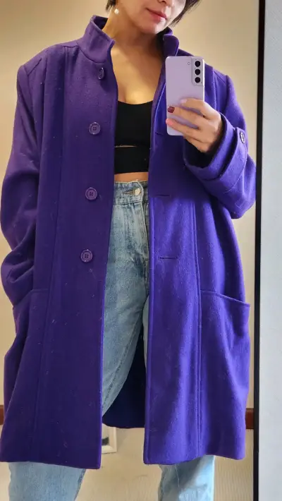 Abrigo vintage morado de lana para mujer - miniatura 1
