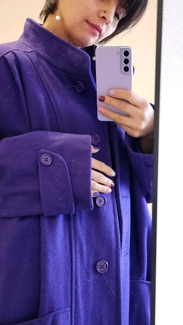 Abrigo vintage morado de lana para mujer - 2