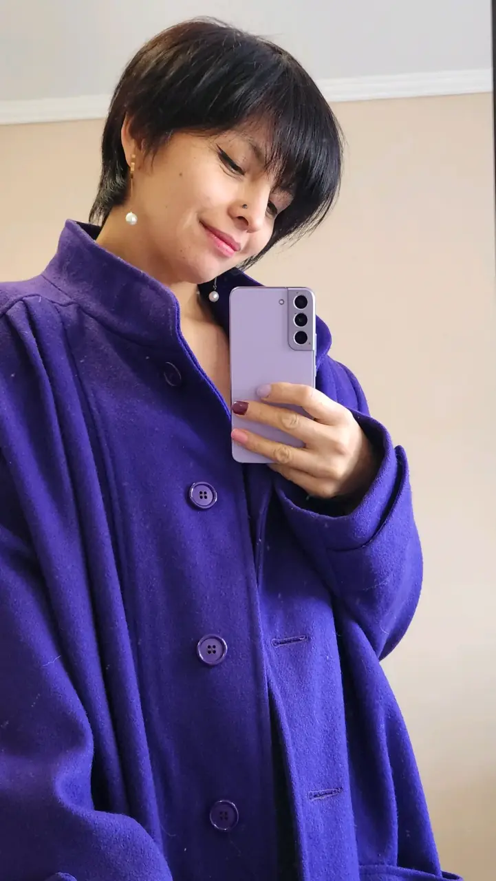 Abrigo vintage morado de lana para mujer - 3