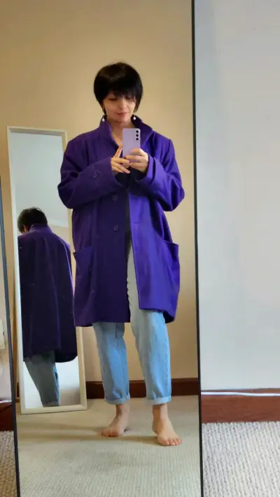 Abrigo vintage morado de lana para mujer - miniatura 4