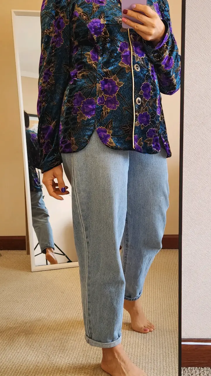 Chaqueta floral de terciopelo azul y morado - 2