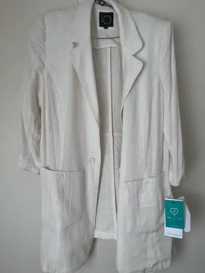 Blazer de lino beige para mujer IO Life - miniatura 1