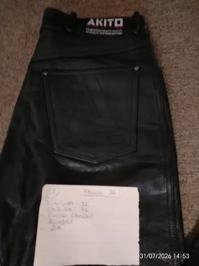 Pantalones de cuero negro Akito talla 36 - miniatura 2