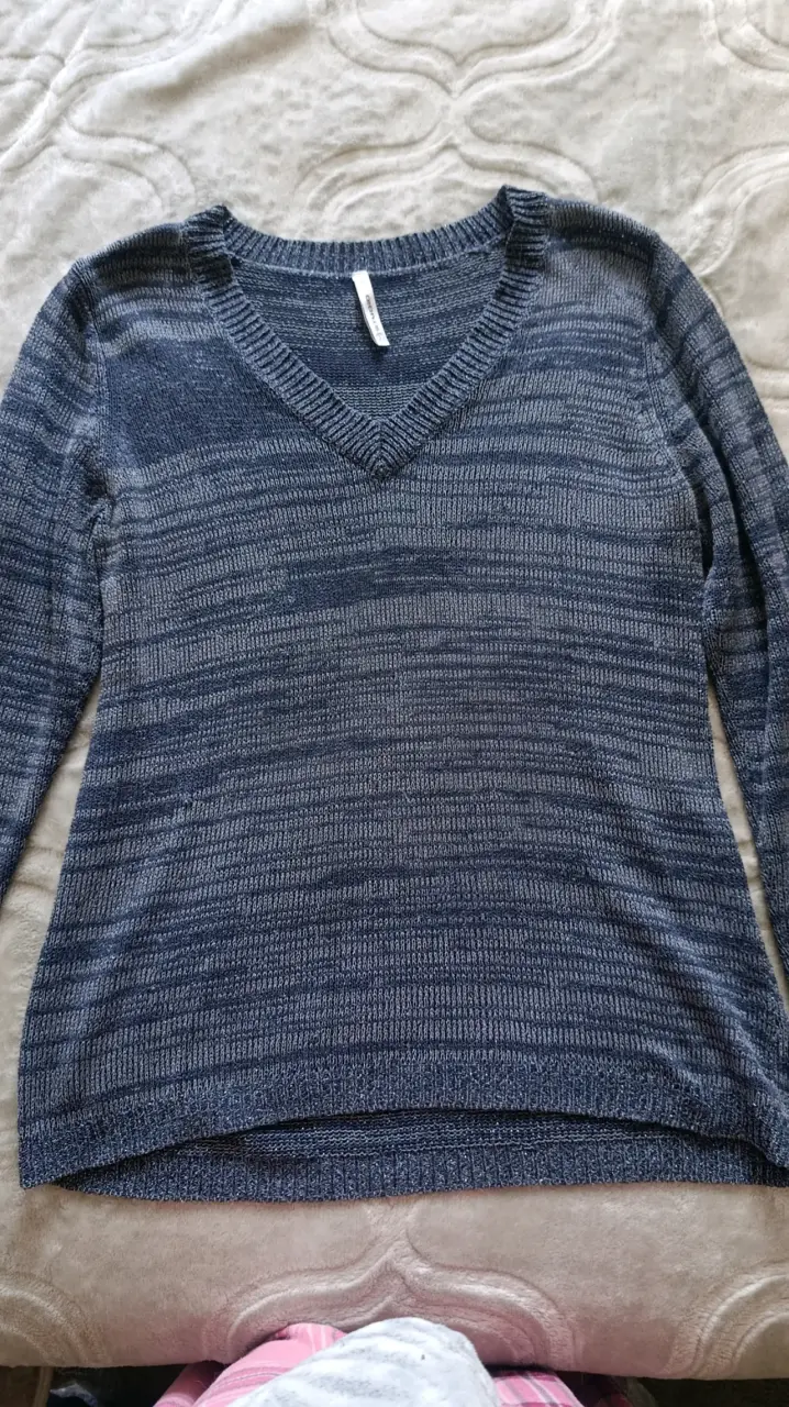 Suéter de punto azul marino para mujer L - 1
