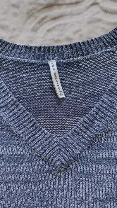 Suéter de punto azul marino para mujer L - miniatura 2