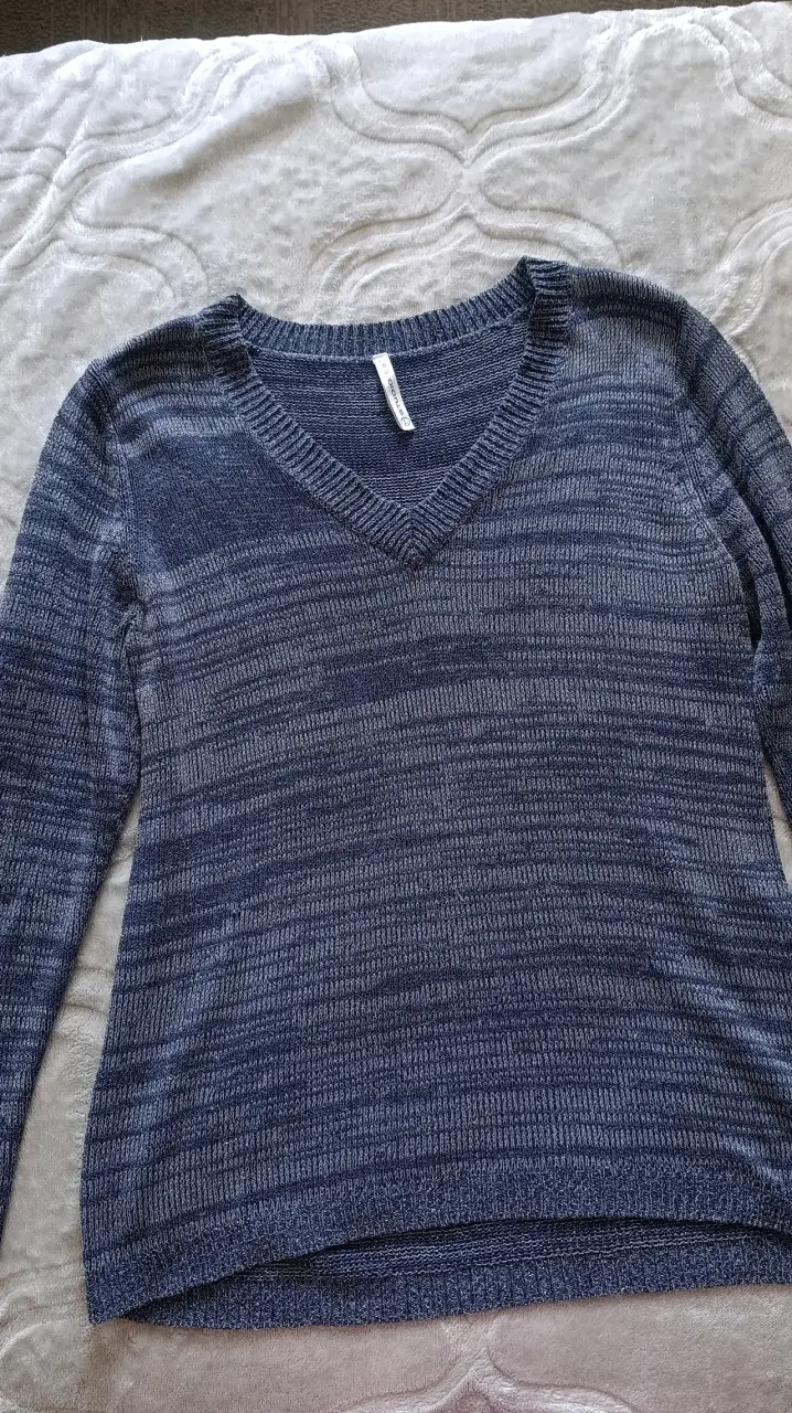 Suéter de punto azul marino para mujer L - 3