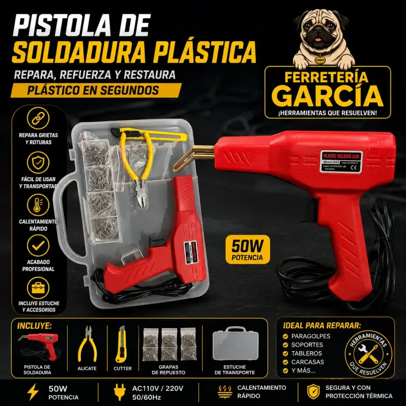 Pistola de Soldadura Plástica 50W con Accesorios