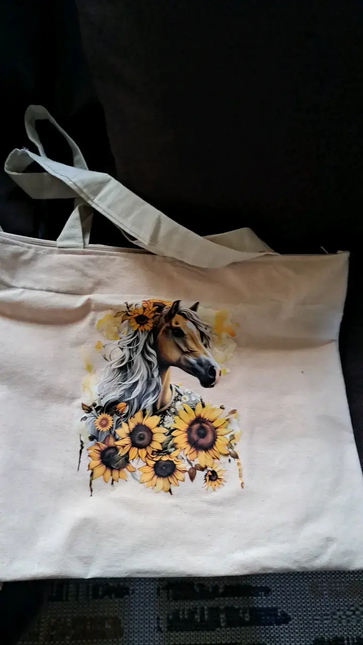 Bolso tote de tela con diseño de caballo y girasol - 1