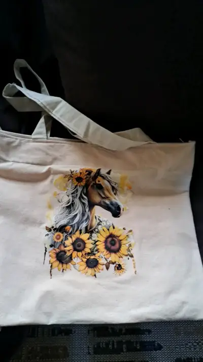 Bolso tote de tela con diseño de caballo y girasol - miniatura 1