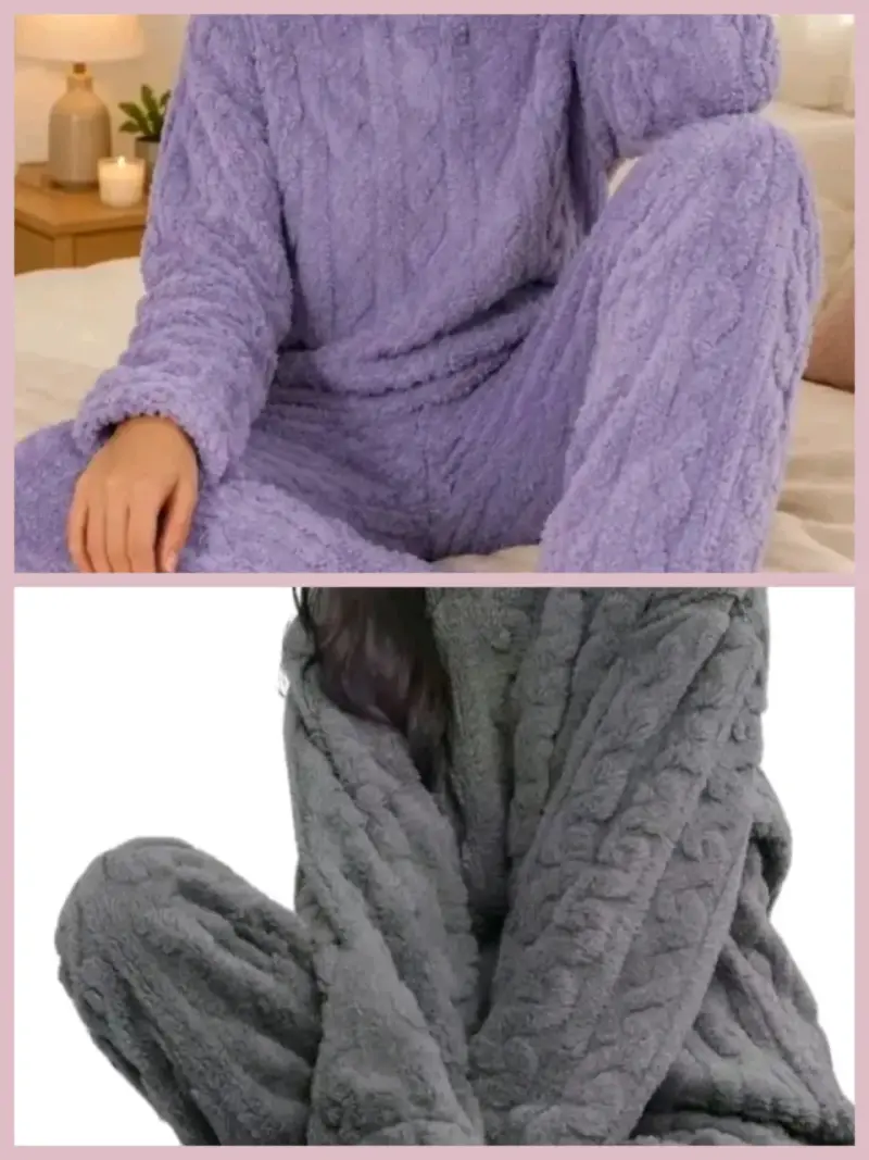 Pijama de invierno para mujer en colores lila y gris