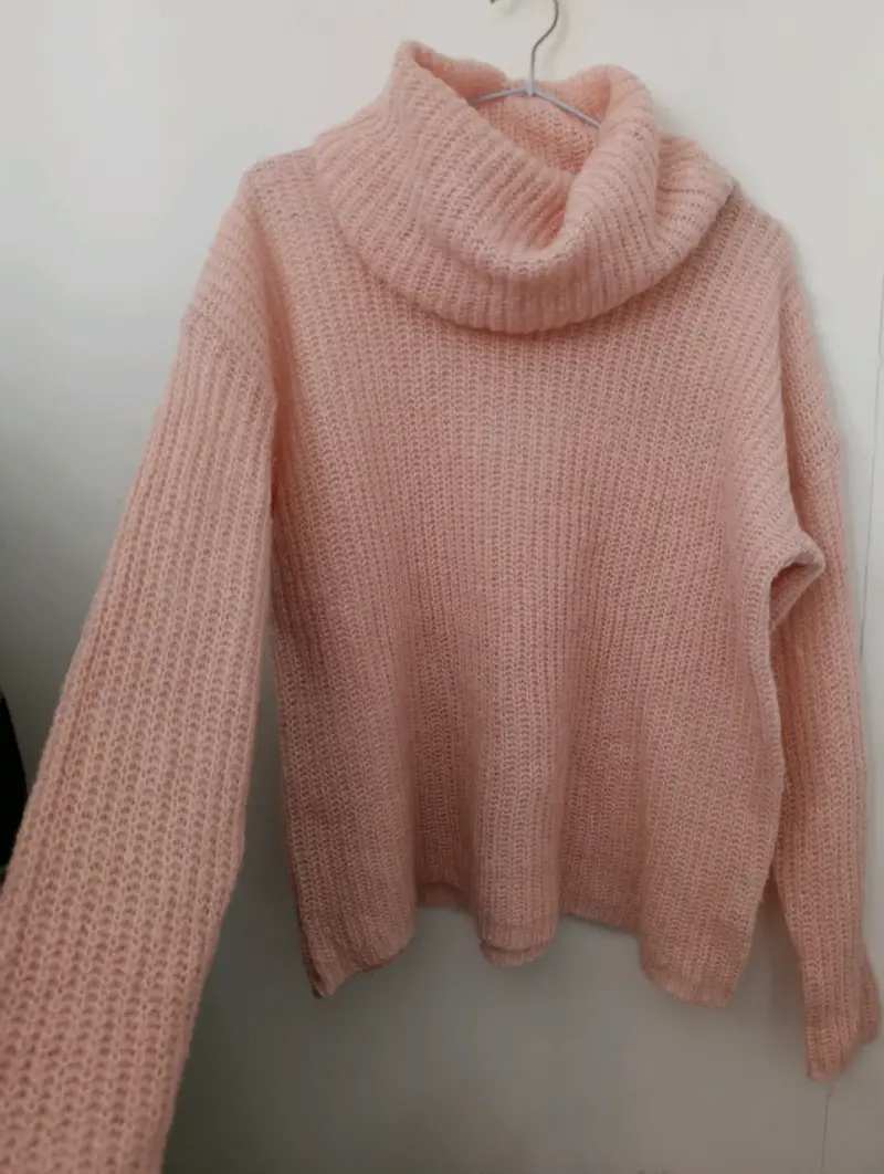 Suéter de cuello alto rosa pastel S - 2