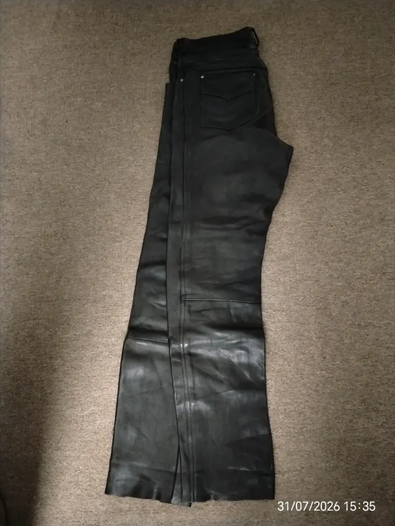Pantalones de cuero genuino negro estilo jeans - 1