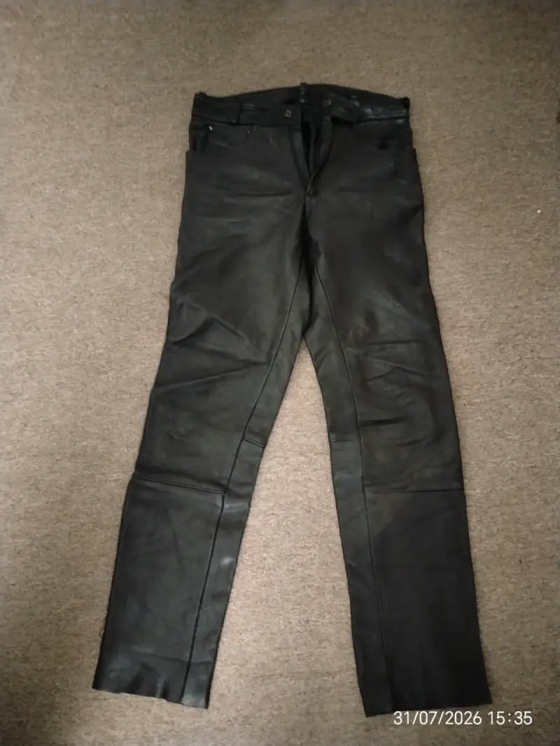 Pantalones de cuero genuino negro estilo jeans - 3