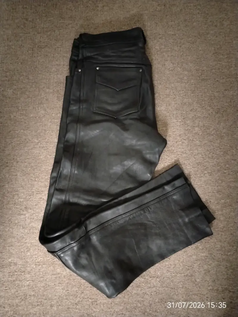 Pantalones de cuero genuino negro estilo jeans - 4