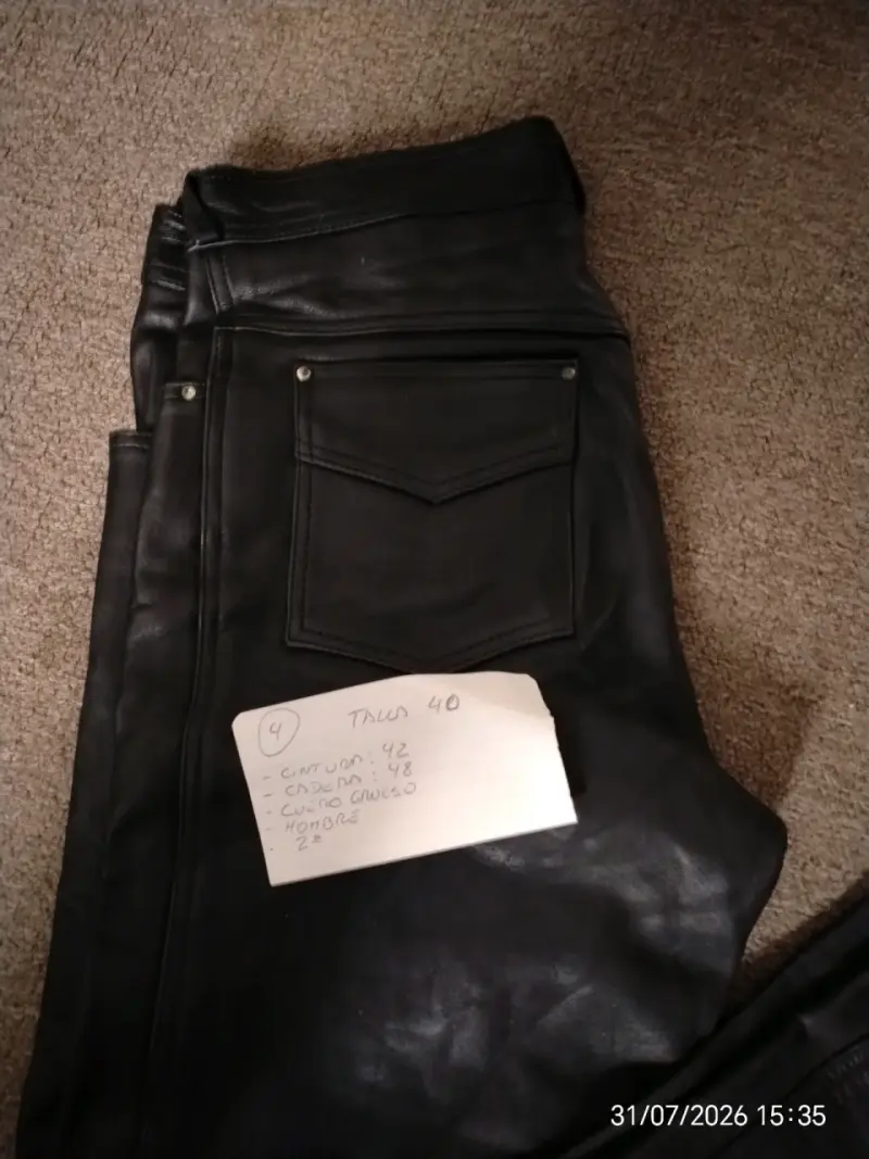 Pantalones de cuero genuino negro estilo jeans - 5
