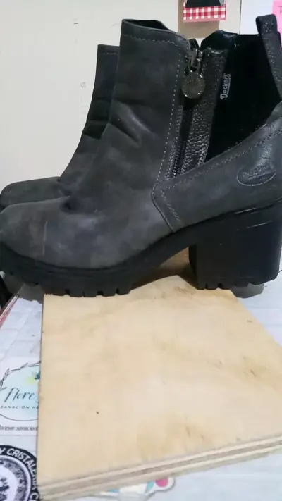 Botines de cuero gris Dockers con tacón - miniatura 1