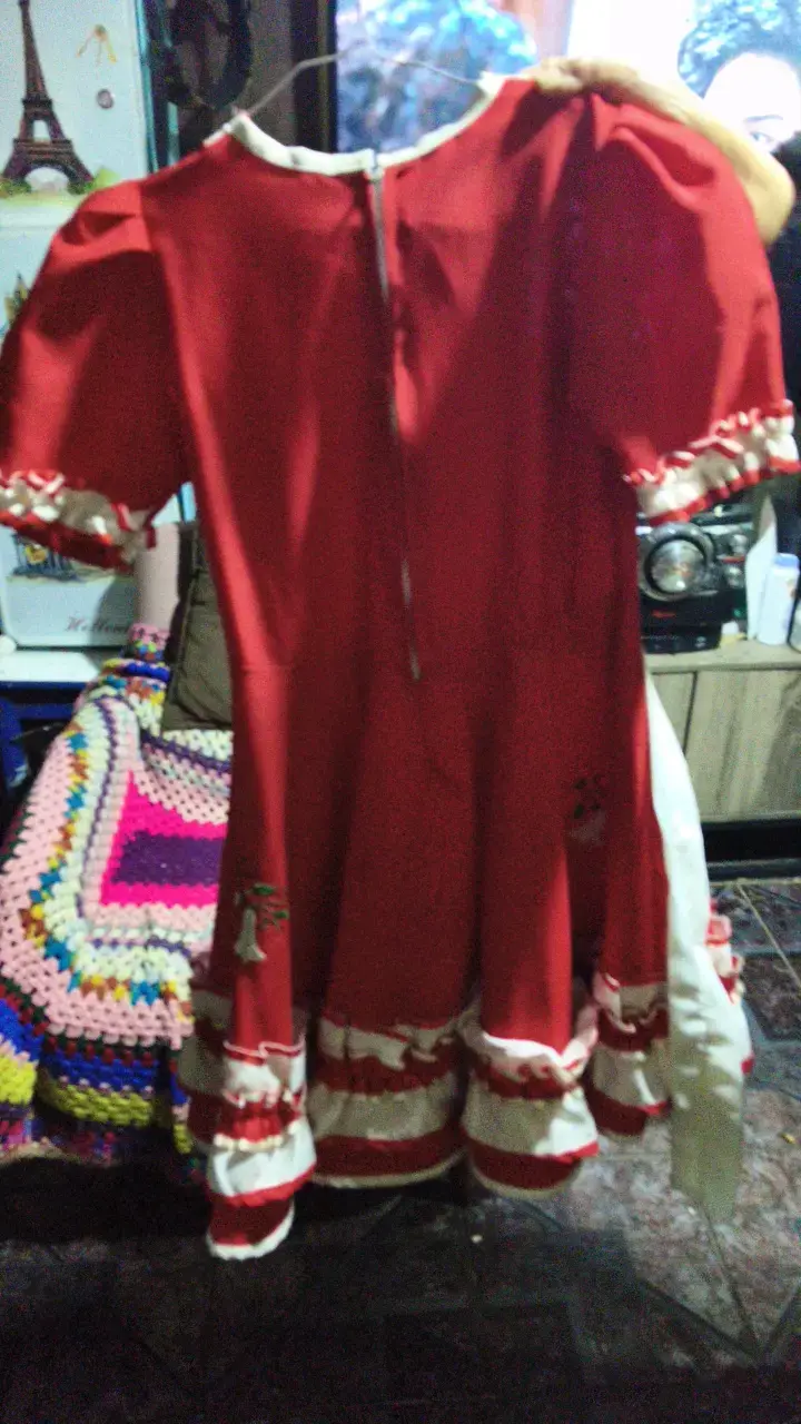 Vestido rojo de cueca con detalles blancos - 2