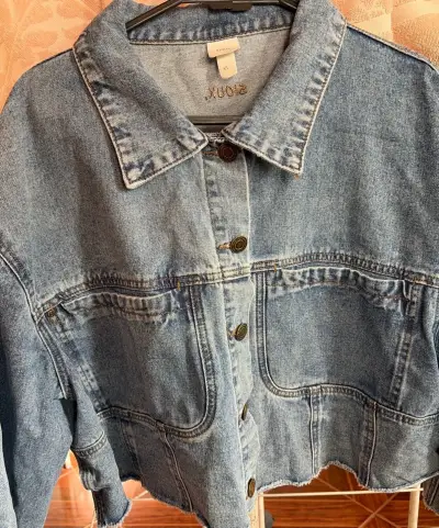 Chaqueta Crop de mezclilla azul - miniatura 1