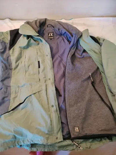 Chaqueta impermeable verde con forro desmontable JX - miniatura 1