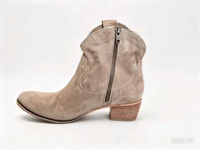 Botines cuero reno beige con cierre lateral - miniatura 1