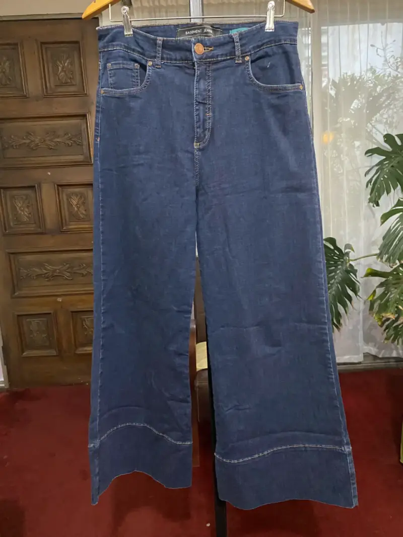 Jeans anchos de mezclilla azul para mujer - 1