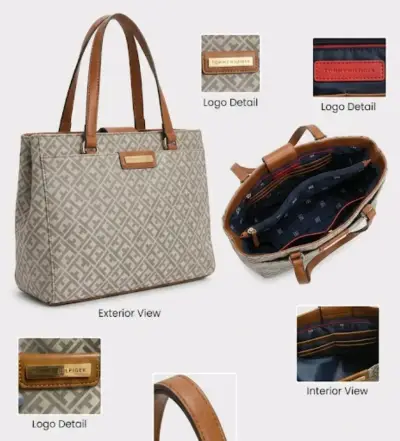 Bolso tote Tommy Hilfiger beige con logo - miniatura 1