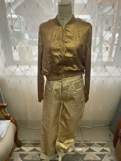 pantalón Zara dorado - miniatura 1