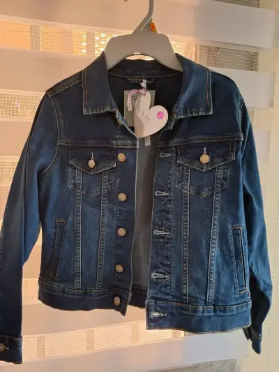Chaqueta de mezclilla azul para niña talla 12 - miniatura 1
