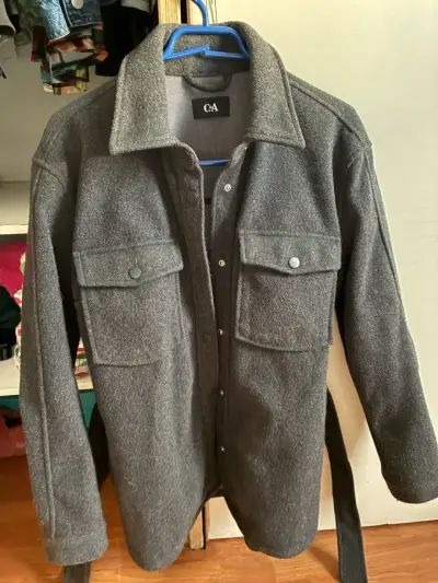 Chaqueta de lana gris C&A con cinturón - miniatura 1