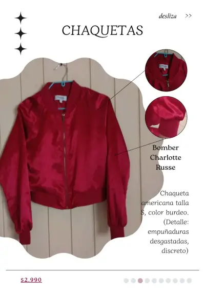 Chaqueta Bomber Burdeo Charlotte Russe Talla S - miniatura 1