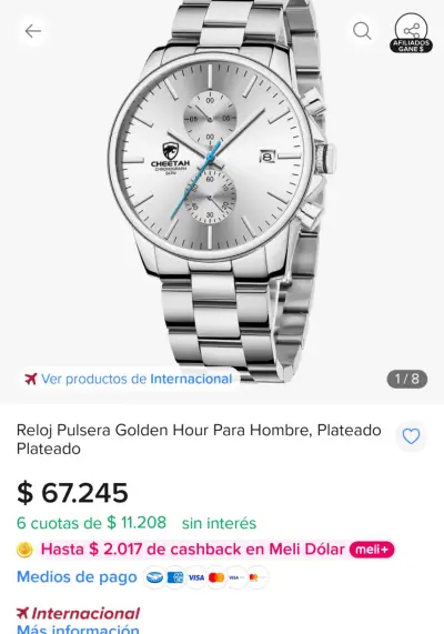 Reloj Cheetah Chronograph Plateado para Hombre - miniatura 1
