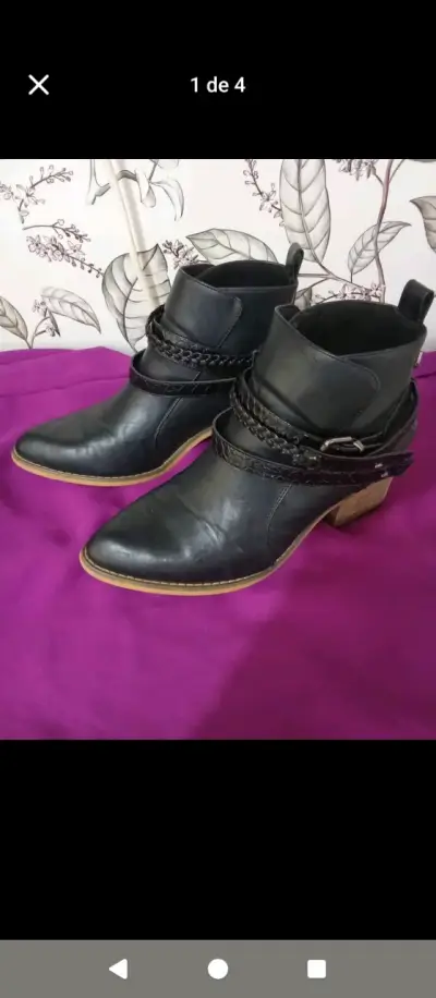 Botines de cuero negro con tacón Gota - miniatura 1