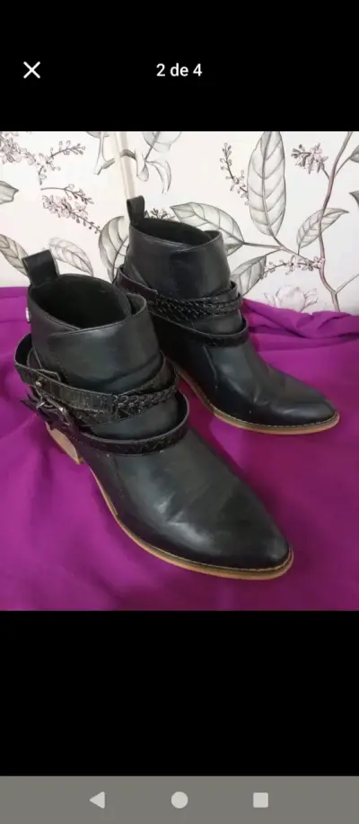 Botines de cuero negro con tacón Gota - miniatura 2