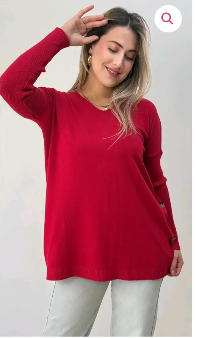 Suéter rojo de mujer con cuello en V
